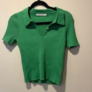 Stitches & Stripes Green Ribbed Short Sleeve Polo Top